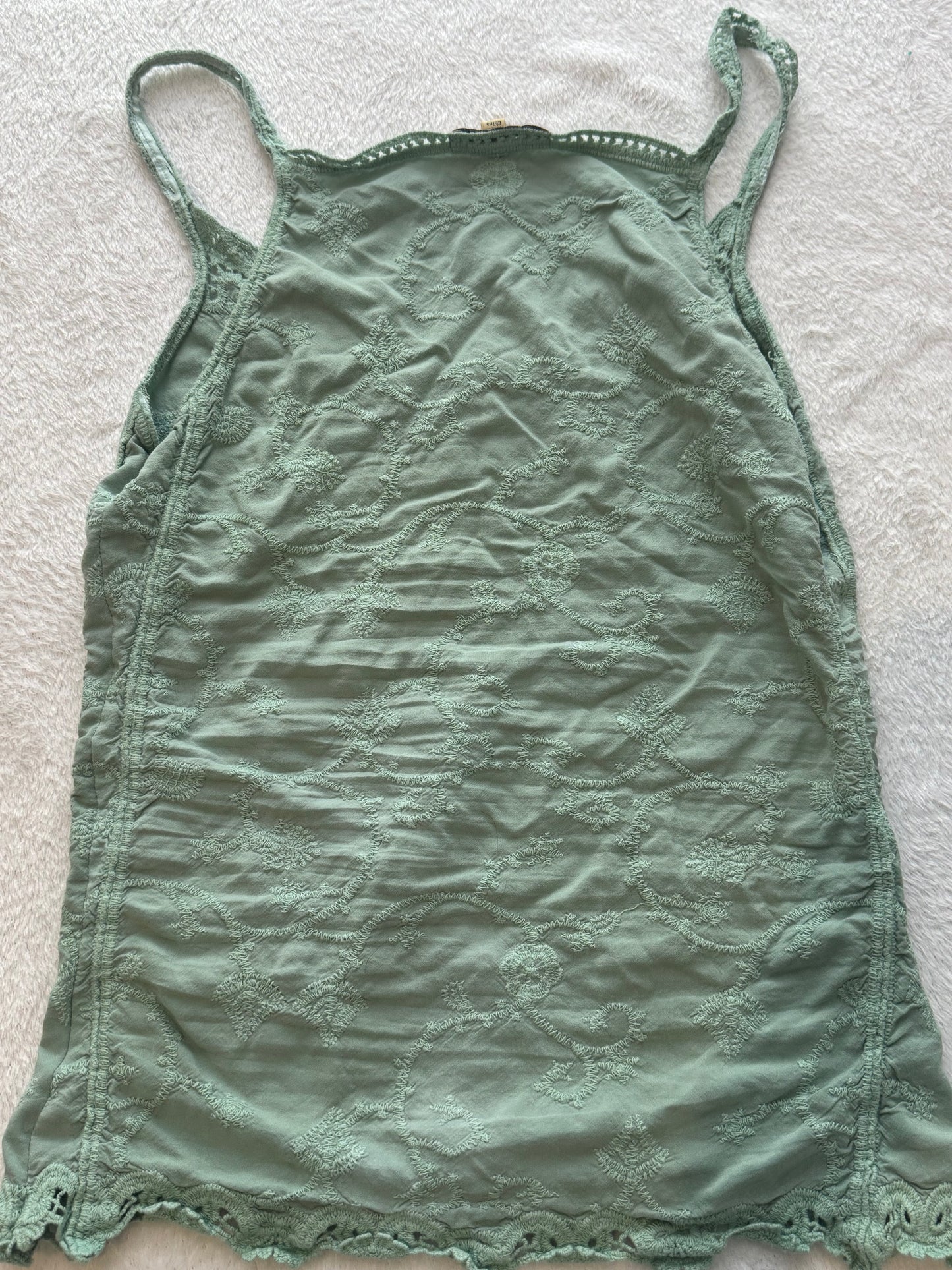 Green Cami Top with Embroidery