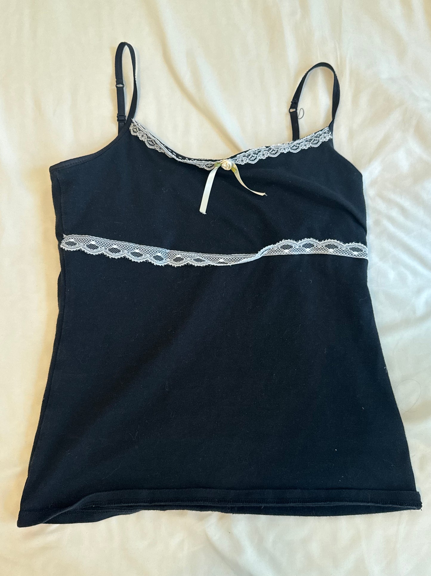 Black Cami with Lace, Rose, and Ribbon