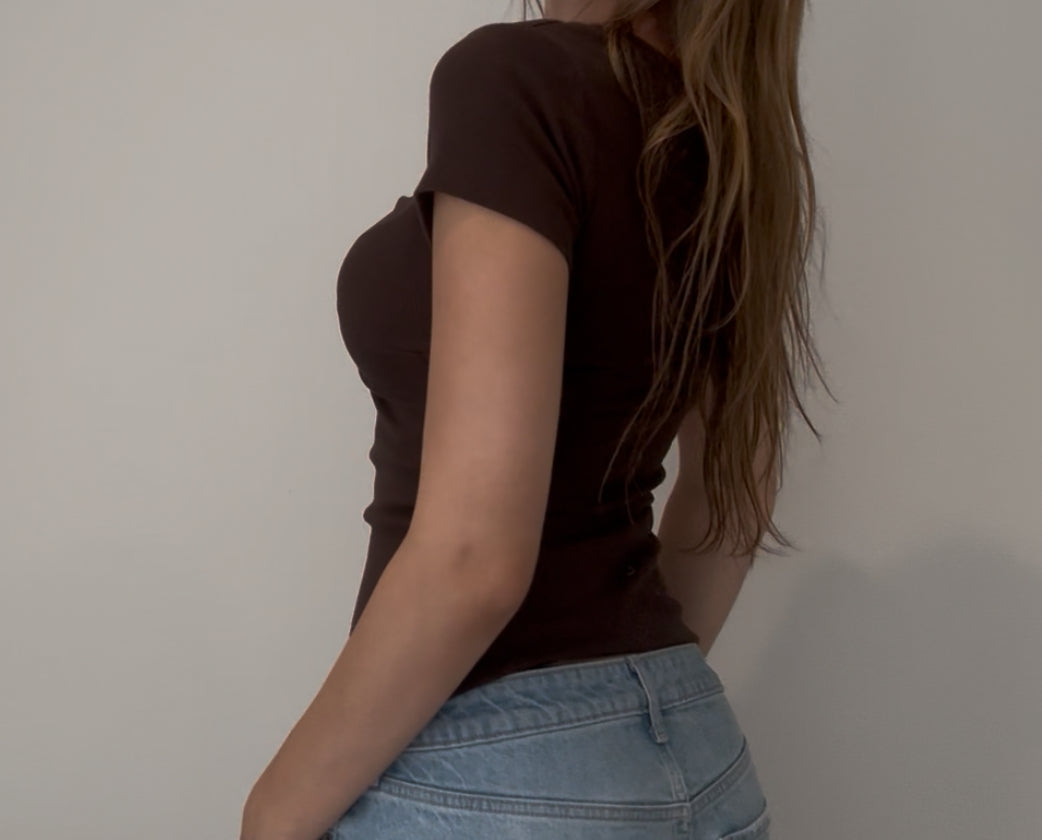 Brown Baby Tee with Tie in the Front