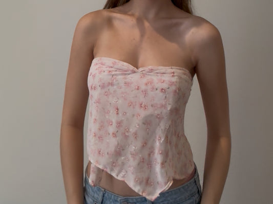 Pink Floral Tube Top with Ruching