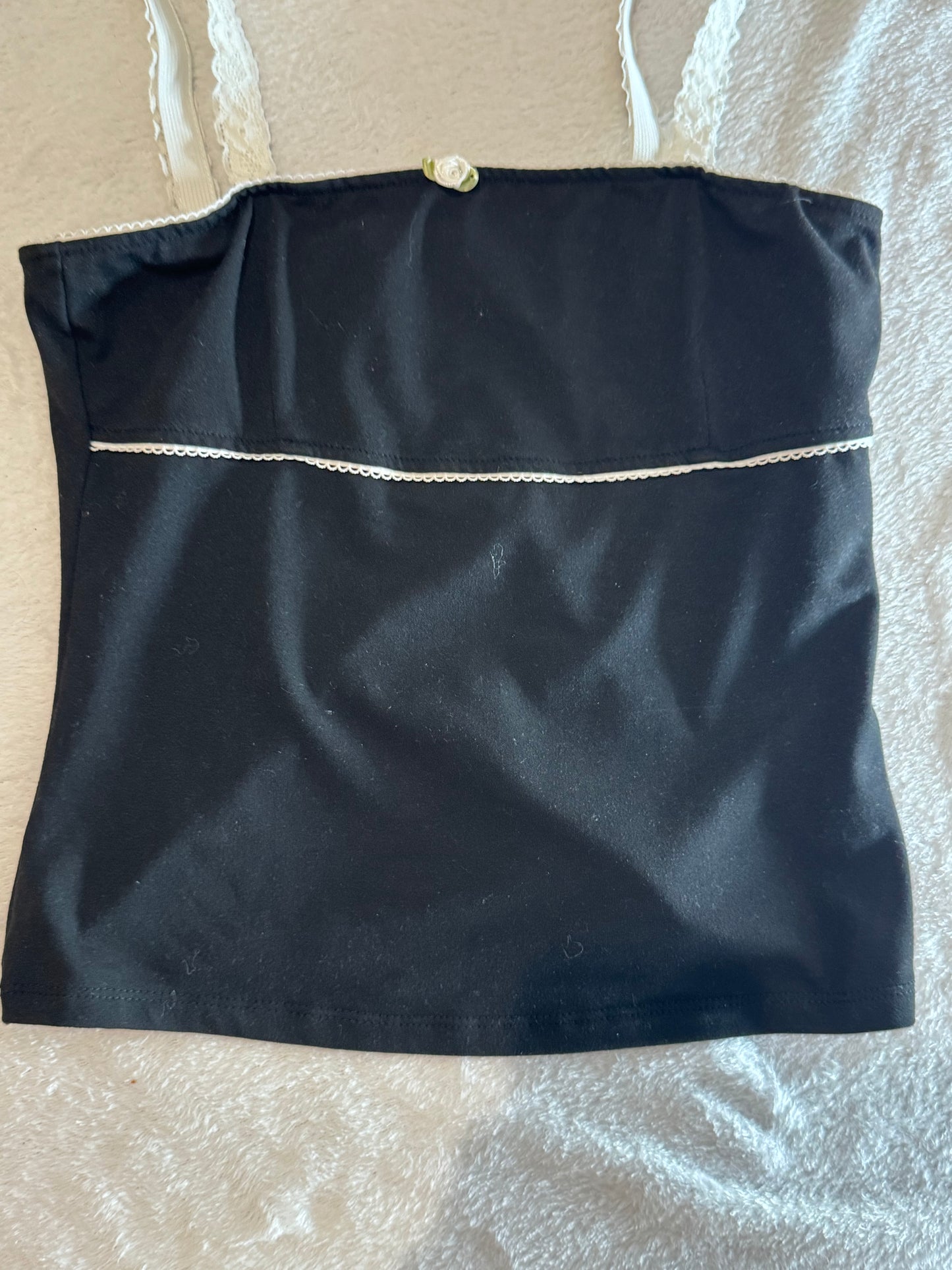 Black Cami with Lace Accents and Flower