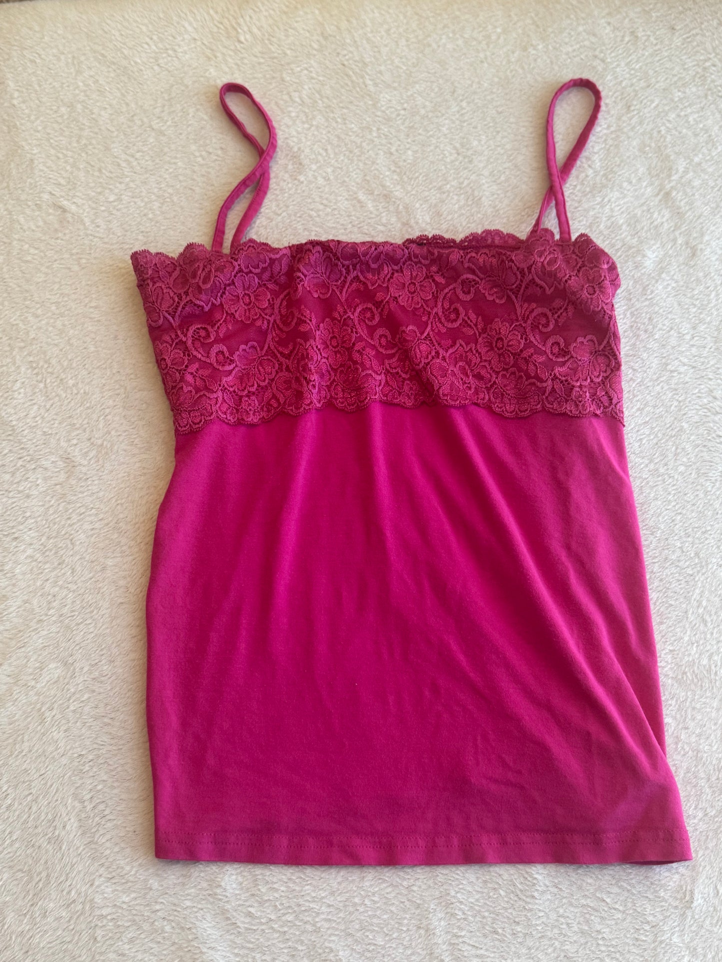 Y2K Pink Cami with Lace
