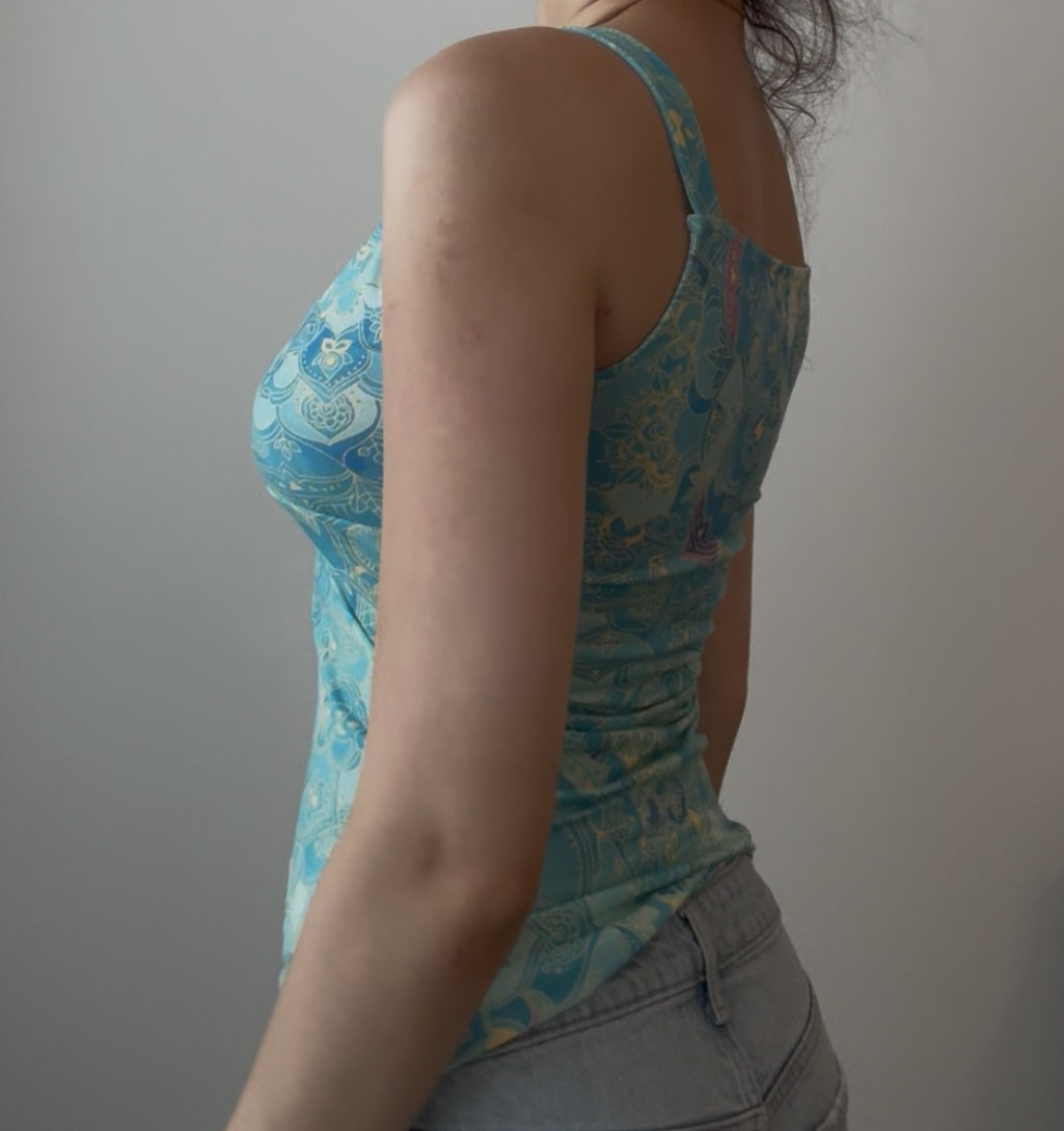 Teal Multicolor Design Babydoll Top