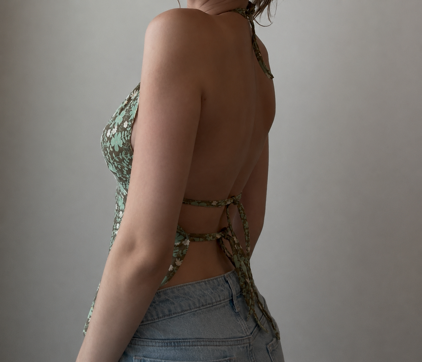 Brown and Green Floral Halter