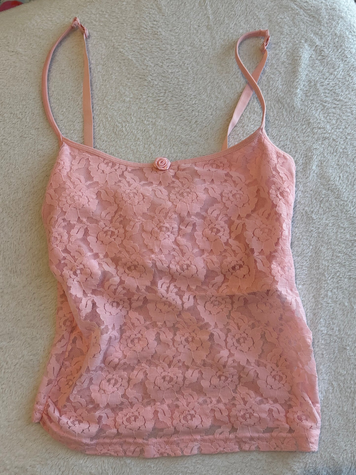 Pink Lace Cami with Rose Flower