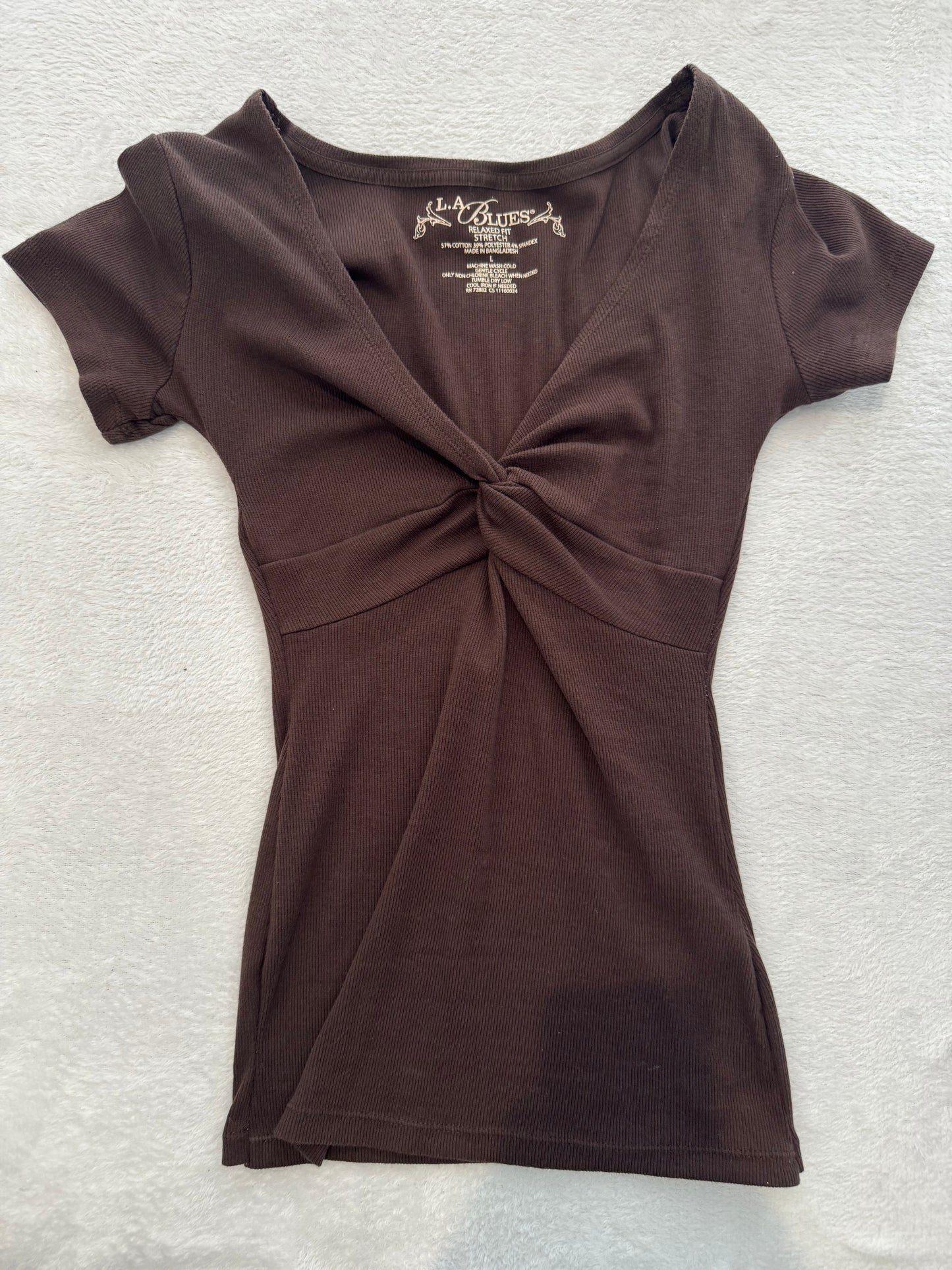 Brown Baby Tee with Tie in the Front