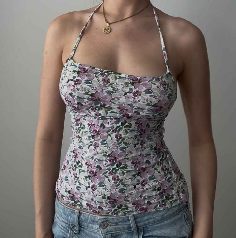 Babydoll Purple and Green Floral Top