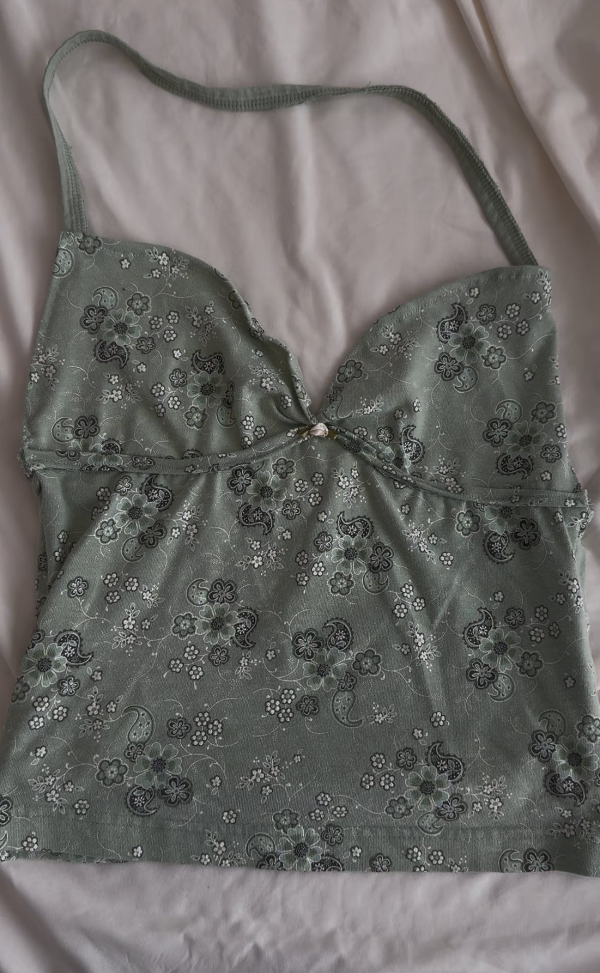 Green Floral Halter with Rose Detail