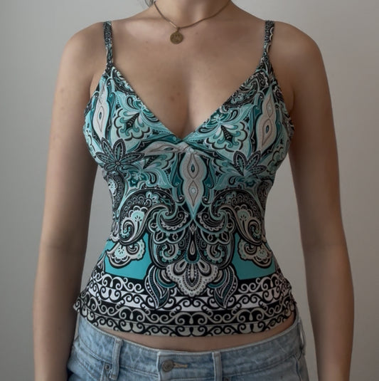 Y2K Aqua Babydoll Top with Unique Design