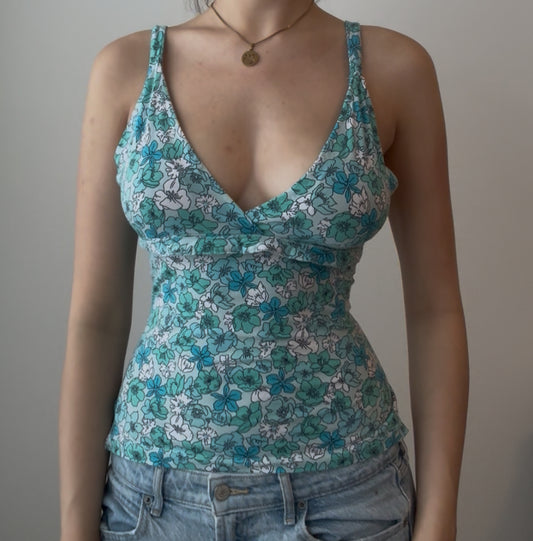 Blue and Teal Floral Babydoll Top