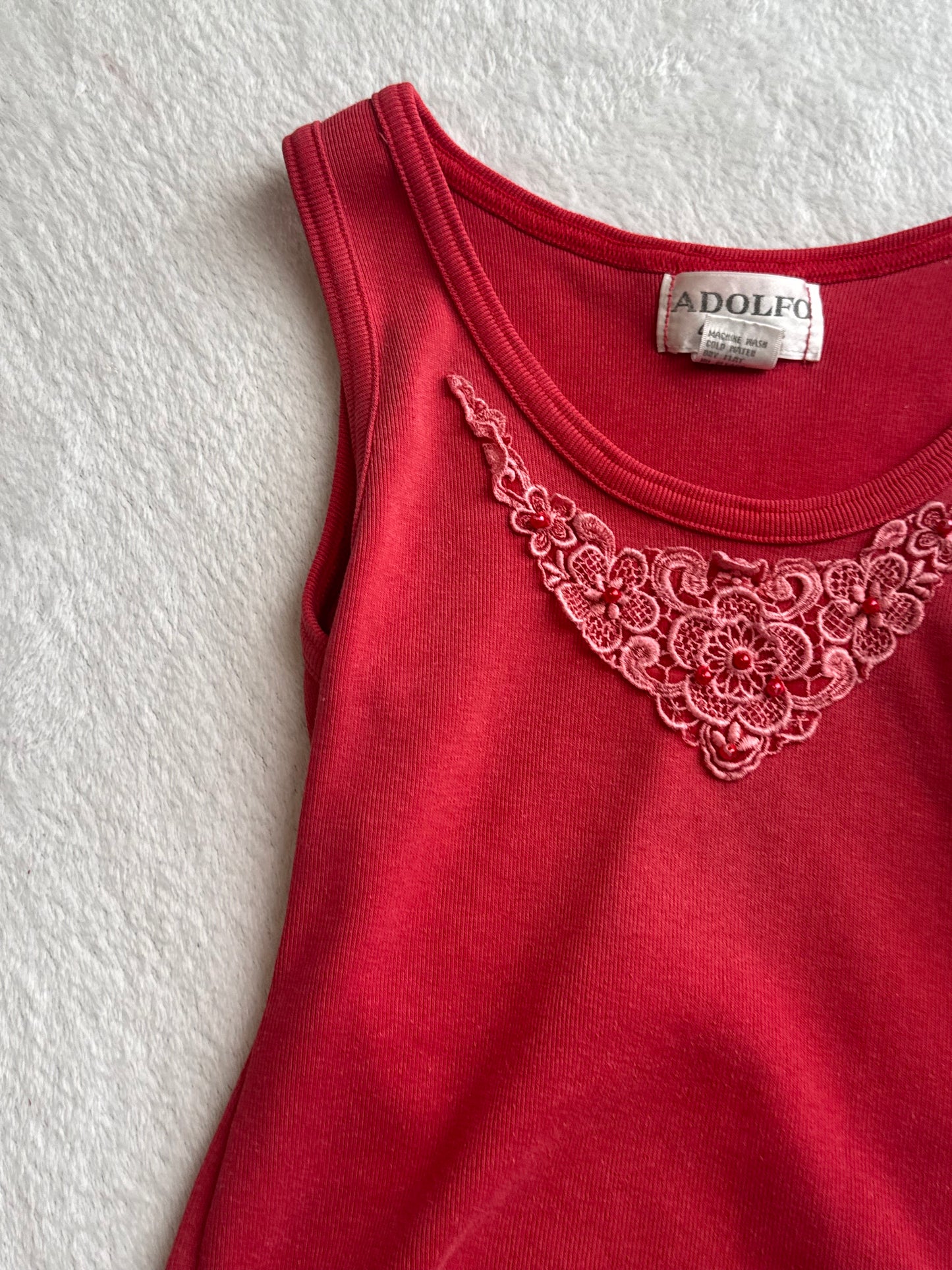 Red Top with Beads and Embroidery