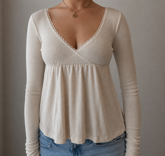 White Long Sleeve Top with Lace