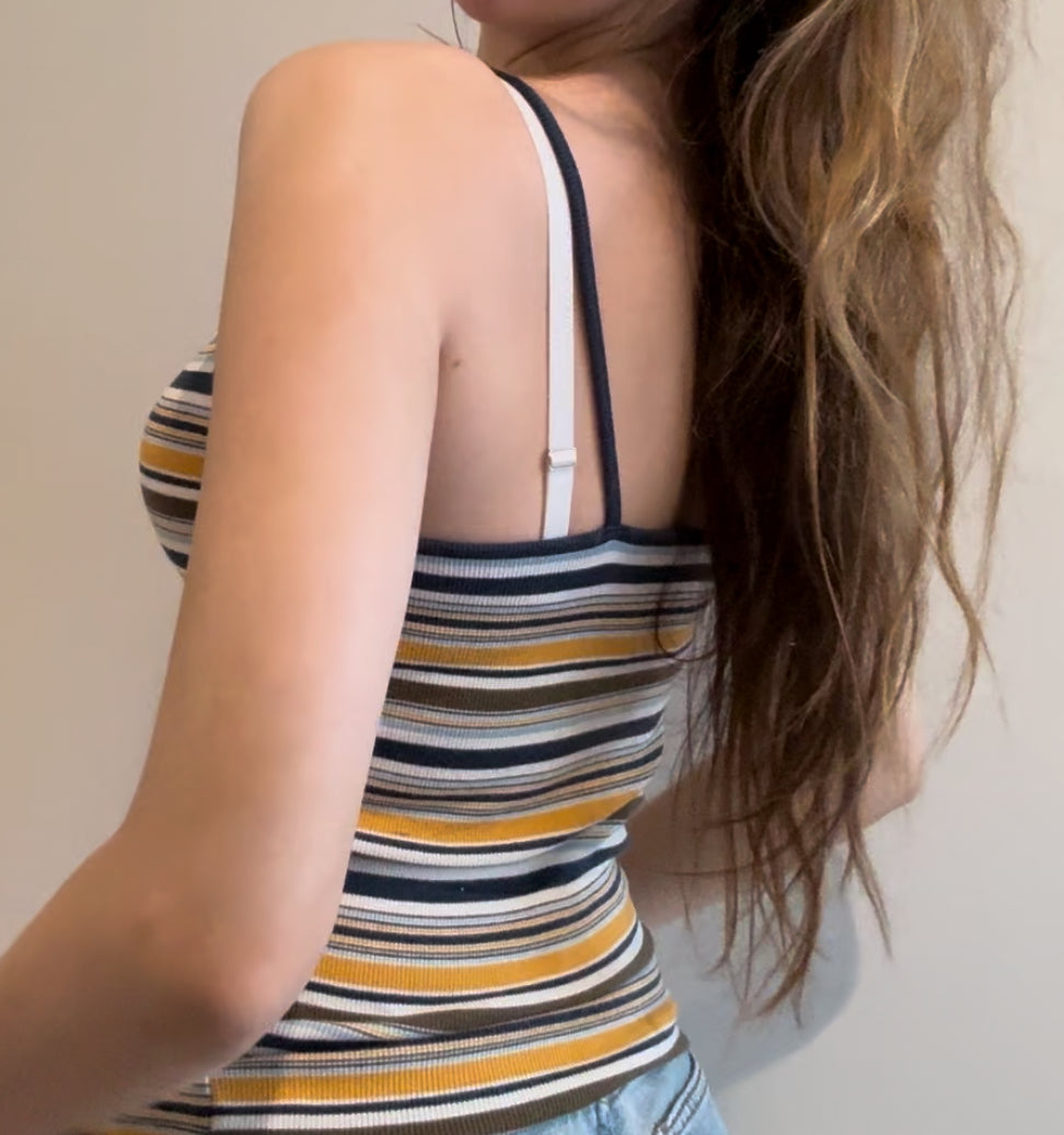 Blue and Yellow Striped Cami with Dainty Bow