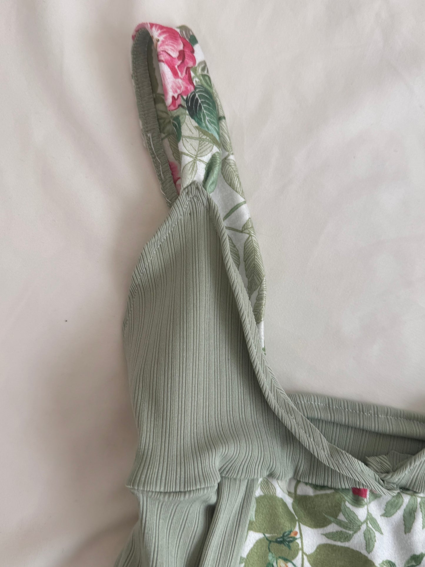 Green Top with White Floral Midsection