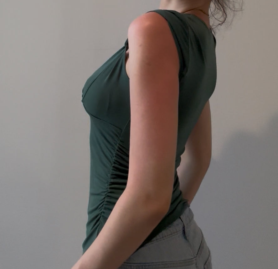 Green Fitted Top with Ruching