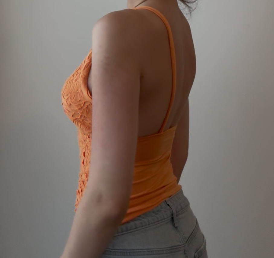 Orange Floral Embroidered Top