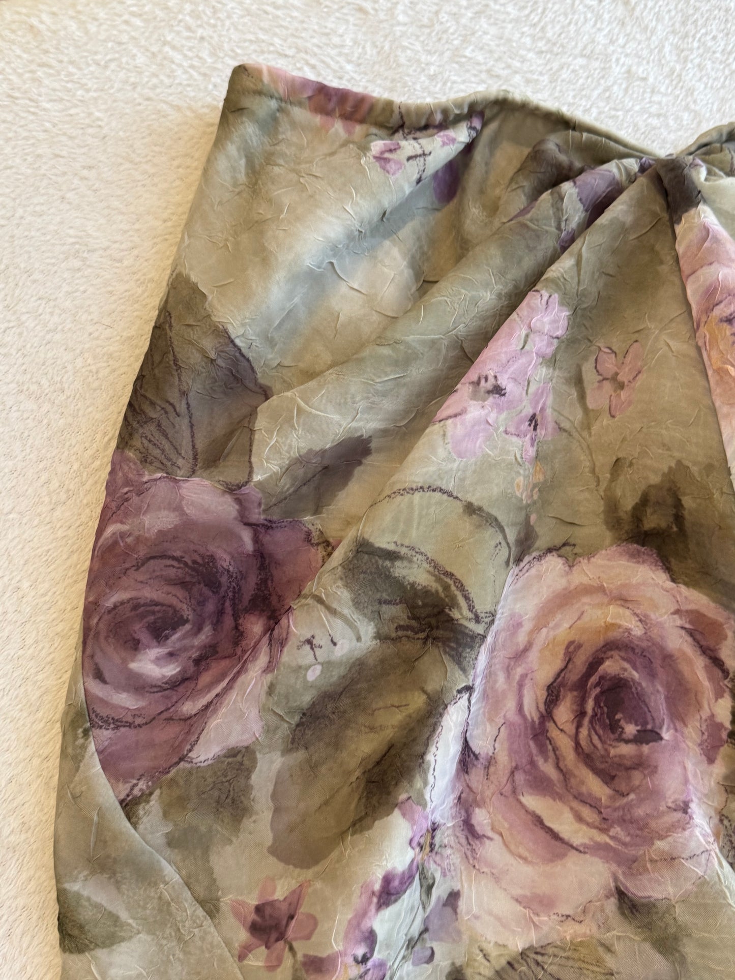 Flowy Top with Green and Purple Floral Design